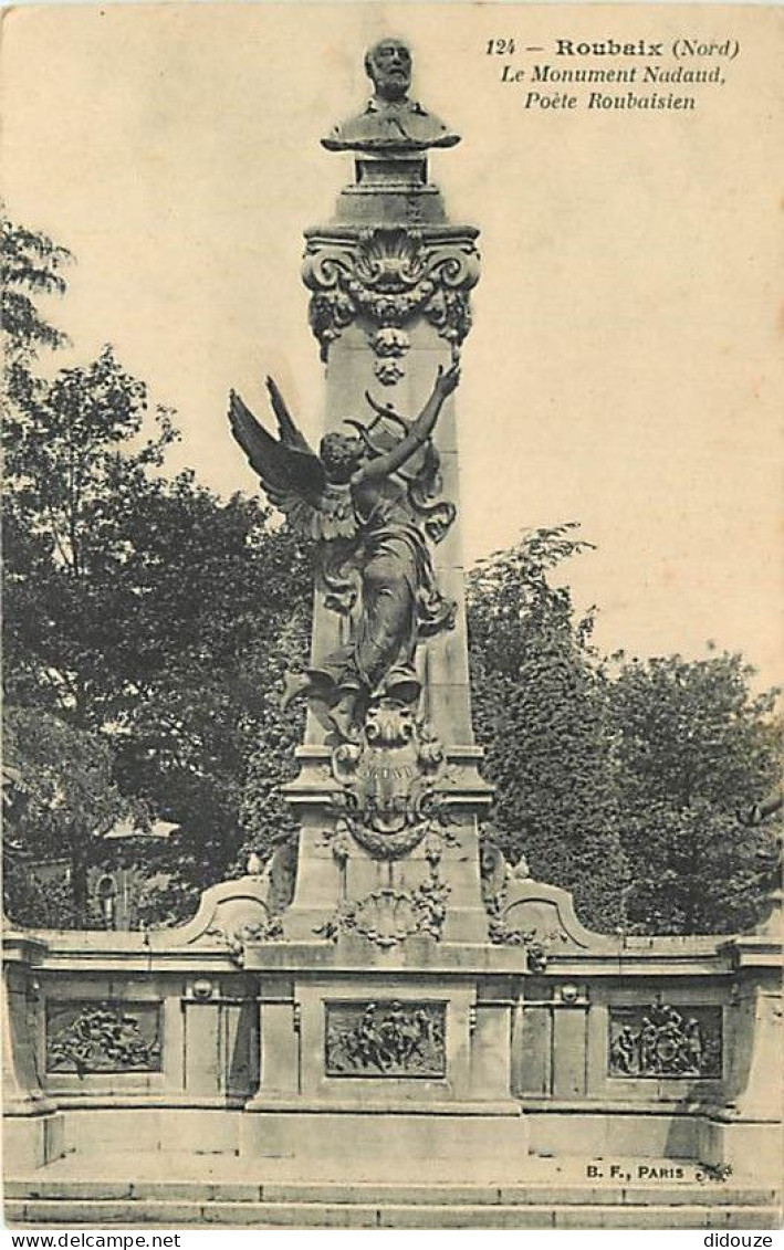 59 - Roubaix - Le Monument Nadaud - Poète Rouhaisien - Correspondance - Voyagée En 1919 - CPA - Voir Scans Recto-Verso - Roubaix