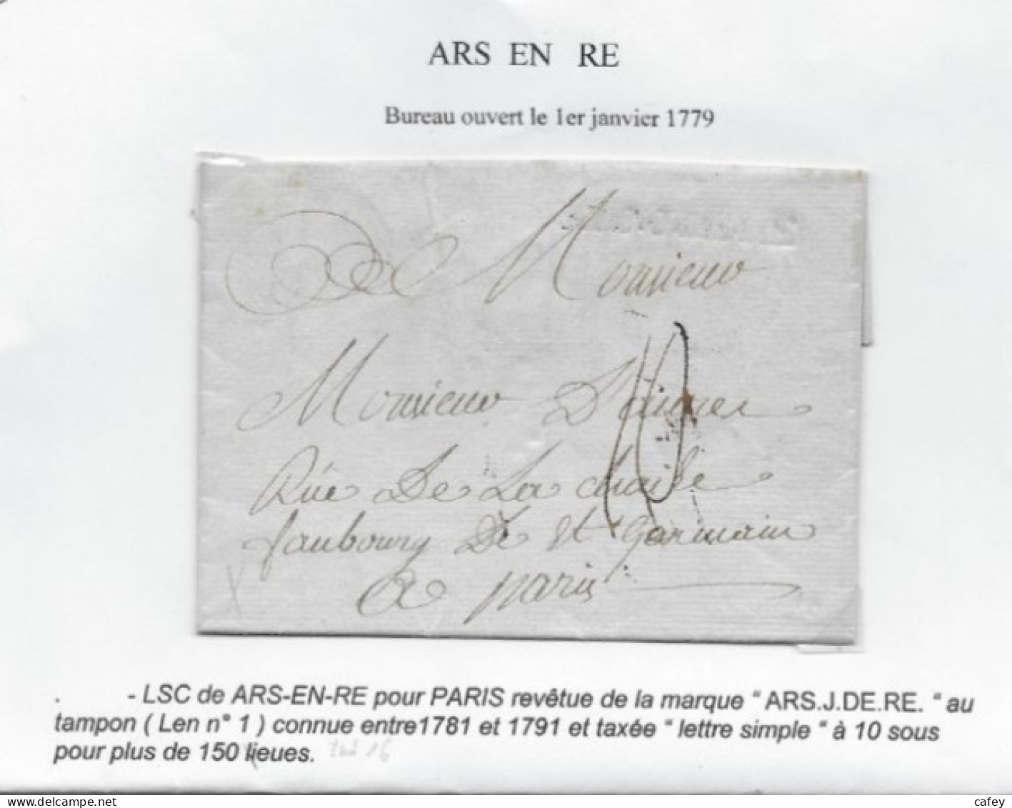 CHARENTE MARITIME  Lettre Sans Texte  Marque Postale à Sec ARS.J.DE RE - 1701-1800: Voorlopers XVIII