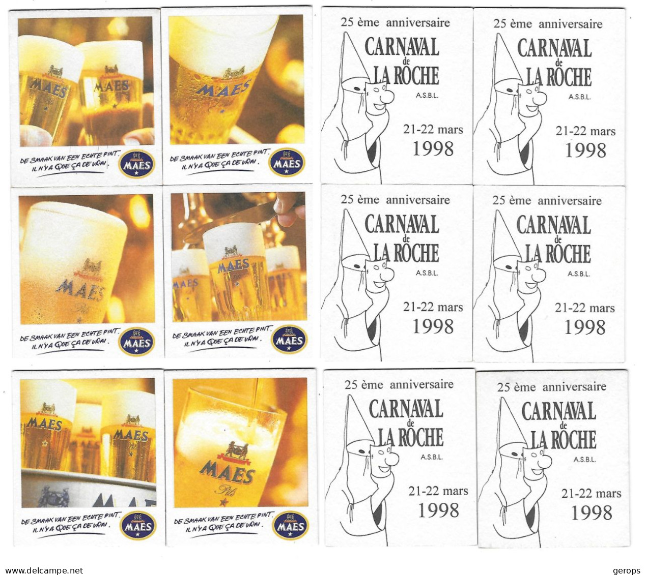 297a Brij. Maes Waarloos Rv Carnaval De La Roche 1998 (6 Stuks) - Sous-bocks