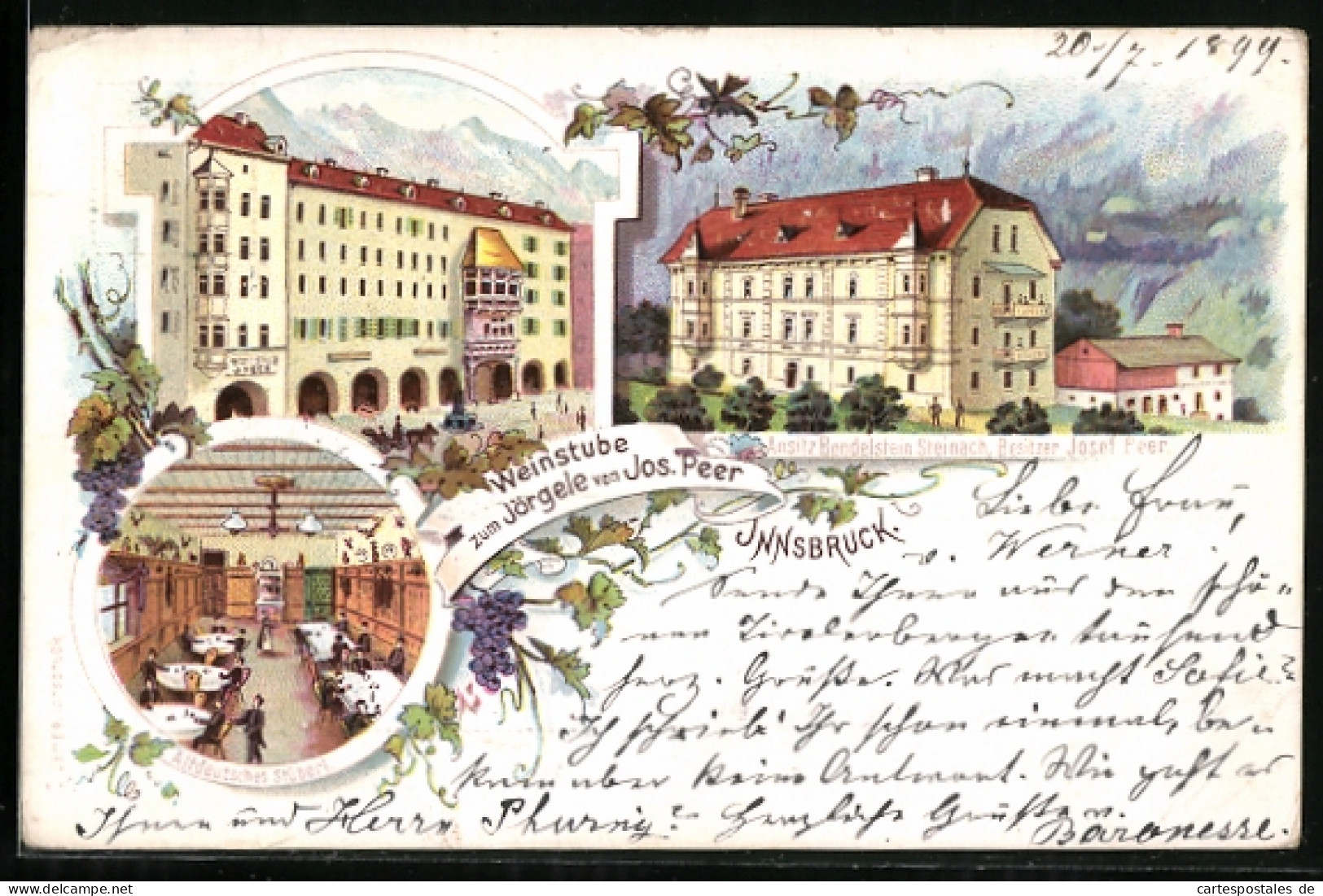 Lithographie Innsbruck, Weinstube Zum Jörgele, Inh. Jos. Peer, Ansitz Bendelstein Steinach, Inh. Jos.Peer  - Andere & Zonder Classificatie