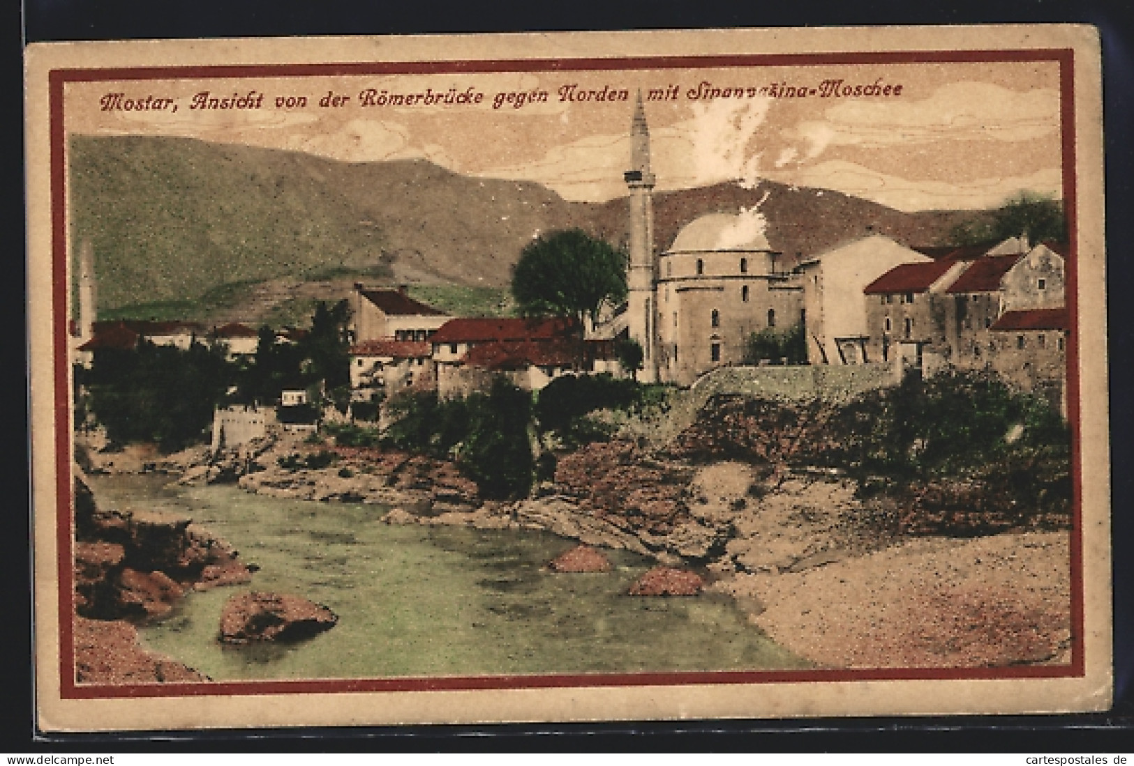 AK Mostar, Ansicht Von Der Römerbrücke Gegen Norden Mit Moschee  - Bosnia And Herzegovina