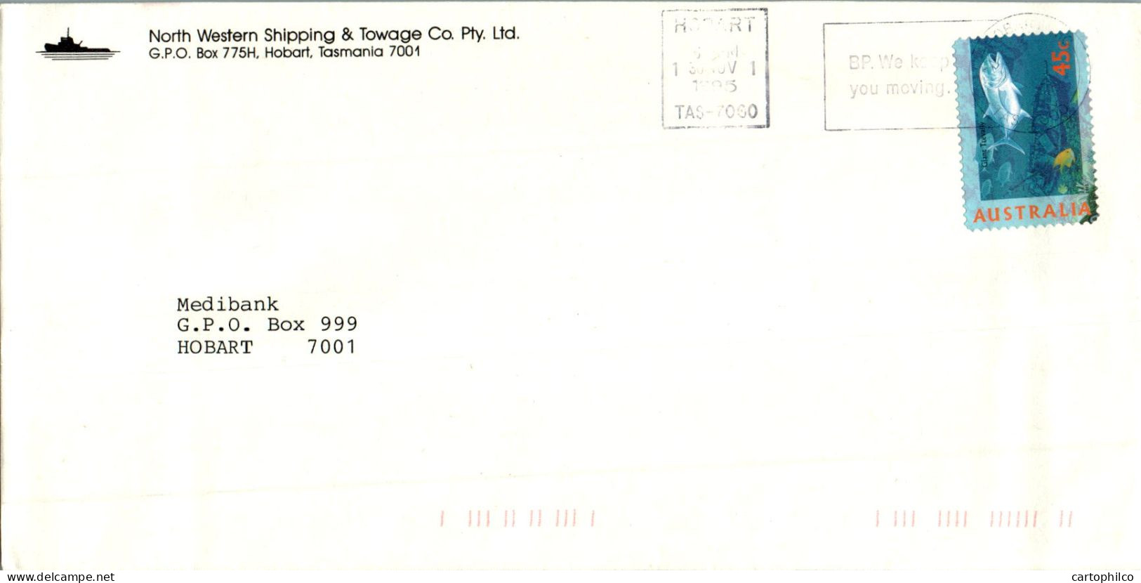 Australia Cover Fish North Western Shipping & Towage To Hobart - Cartas & Documentos