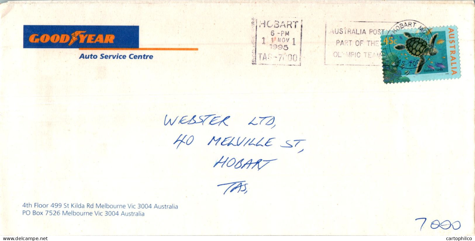 Australia Cover Turtle Good Year Auto Service Centre To Hobart - Lettres & Documents