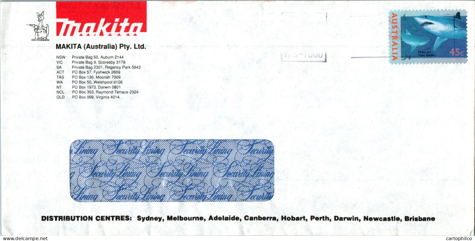 Australia Cover Tiger Sharks Makita - Lettres & Documents