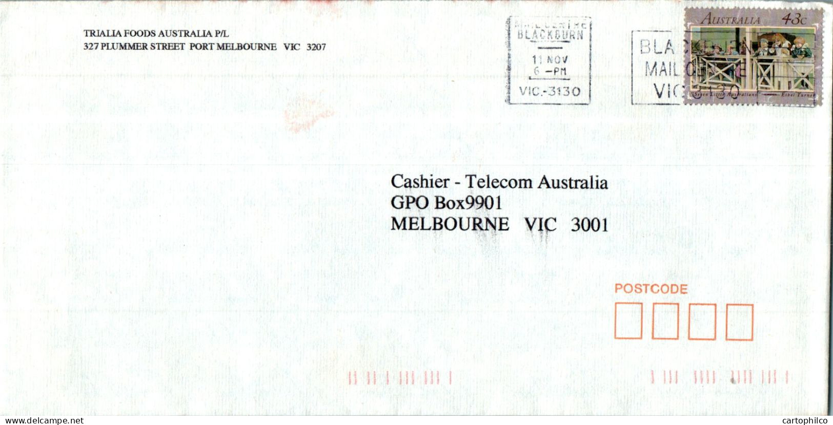 Australia Cover Turner Triala Foods Australia  To Melbourne - Covers & Documents