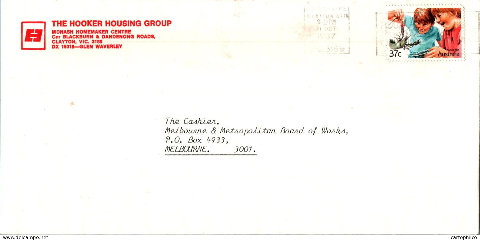 Australia Cover Crawfish The Hooker Housing Group  To Melbourne - Cartas & Documentos