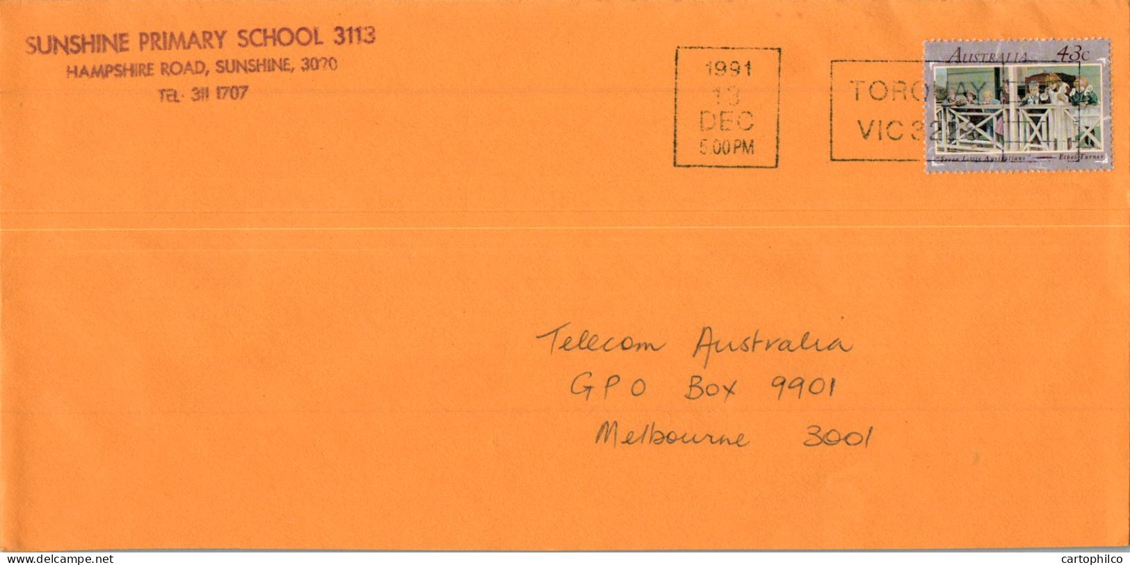 Australia Cover Turner Sunshine Primary School  To Melbourne - Lettres & Documents