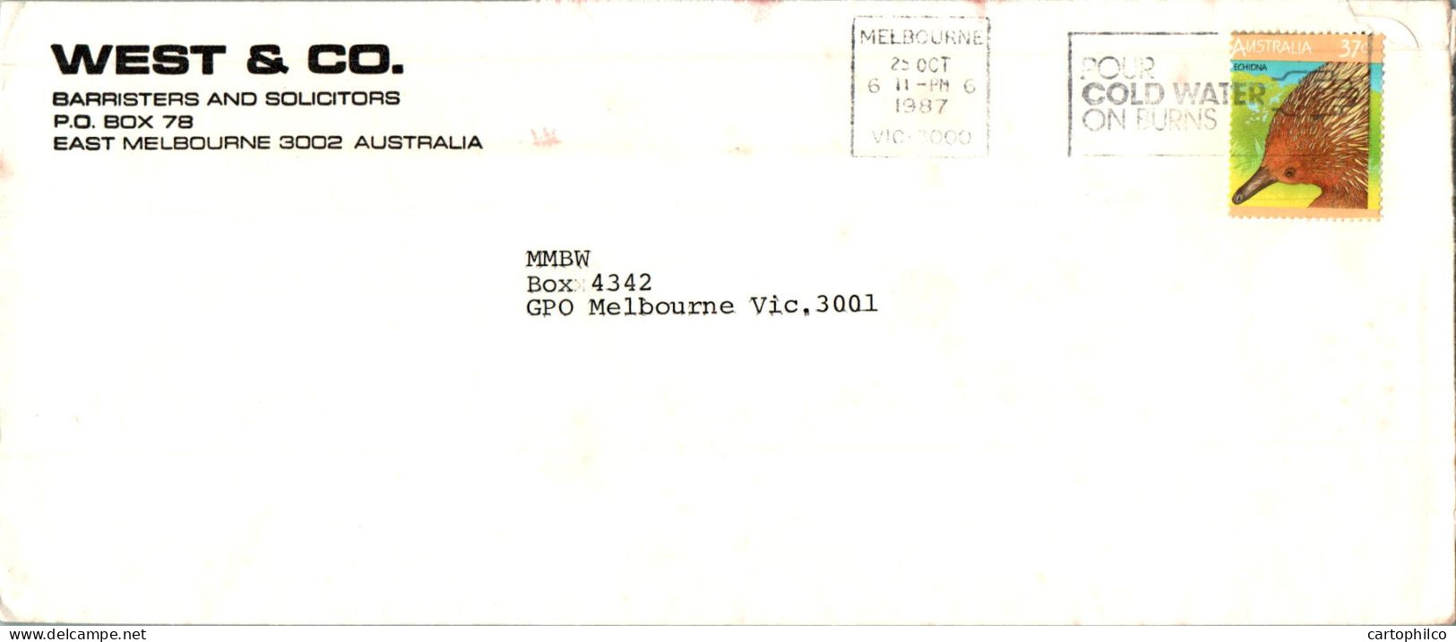 Australia Cover Echidna West & Co  To Melbourne - Covers & Documents