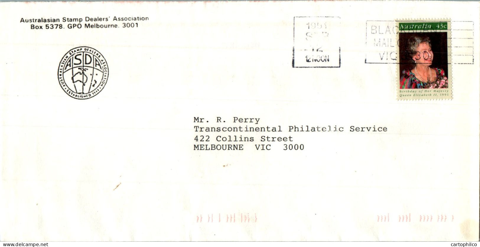 'Australia Cover Queen Elizabeth Australian Stamp Dealers'' Association  To Melbourne' - Lettres & Documents