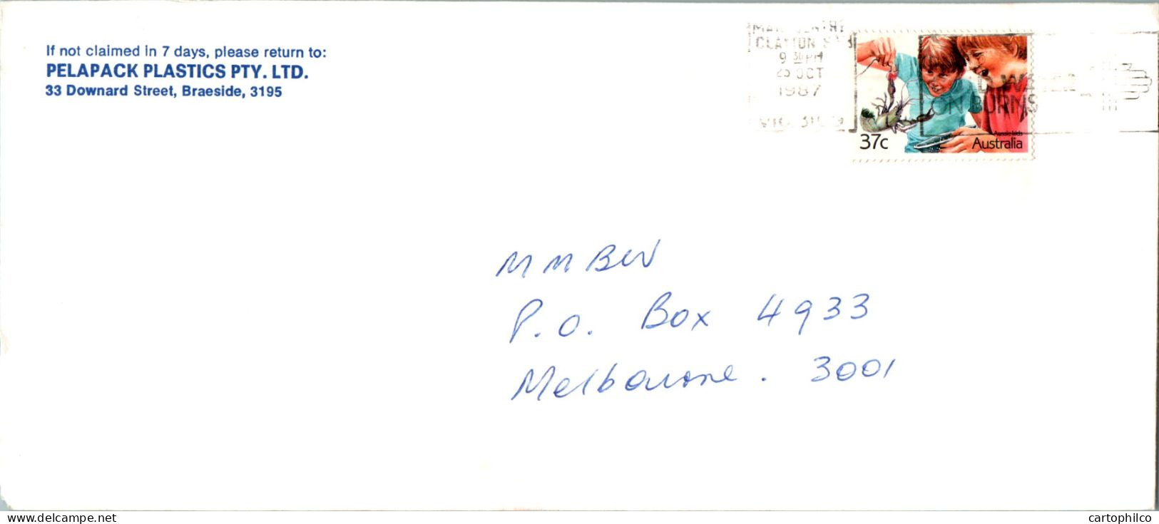 Australia Cover Crawfish Pelapack Plastics  To Melbourne - Lettres & Documents