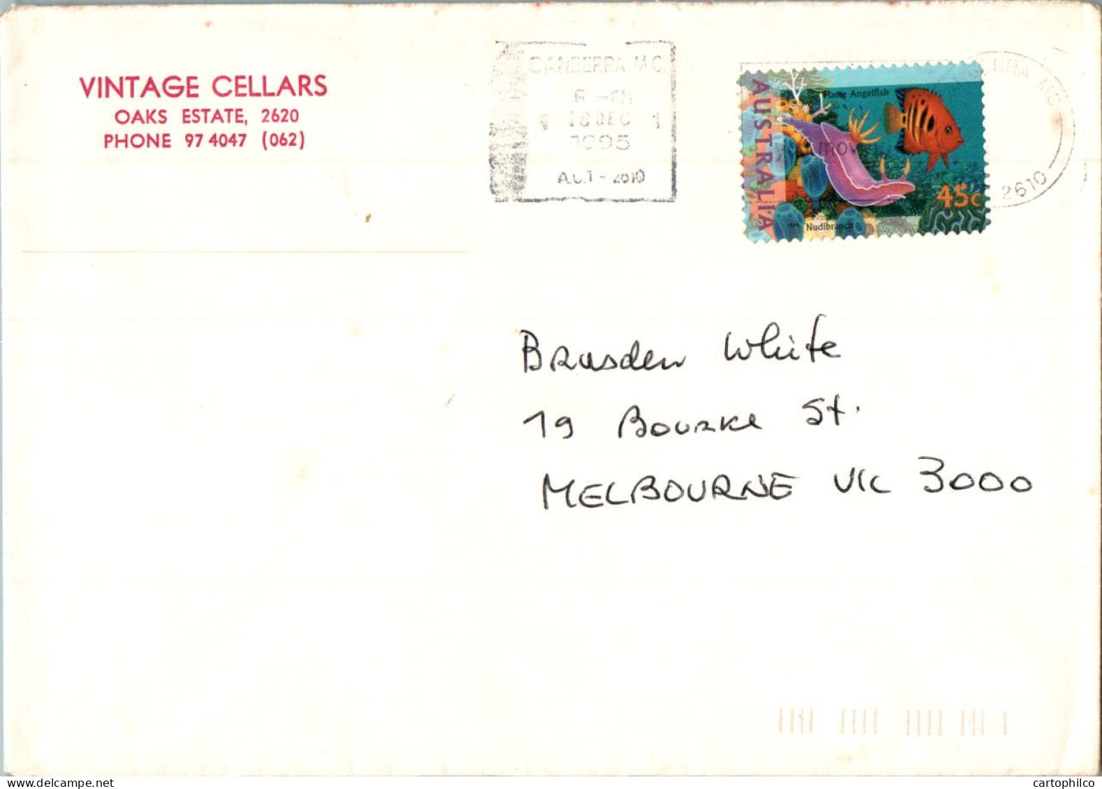 Australia Cover Fish Vintage Celalrs  To Melbourne - Lettres & Documents