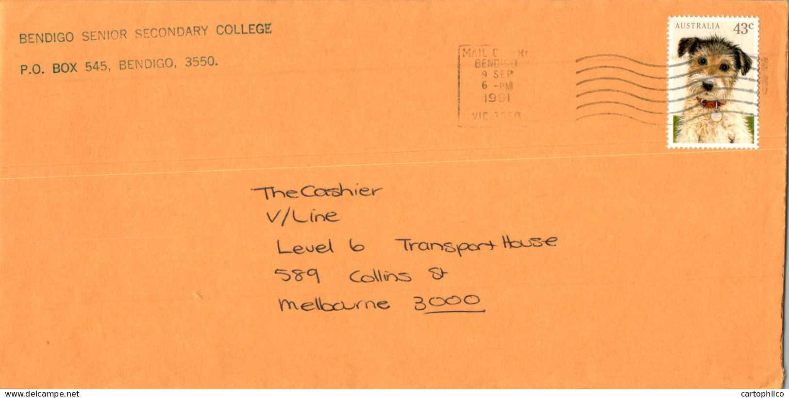 Australia Cover Dog Bendigo Senior Secondary College  To Melbourne - Lettres & Documents