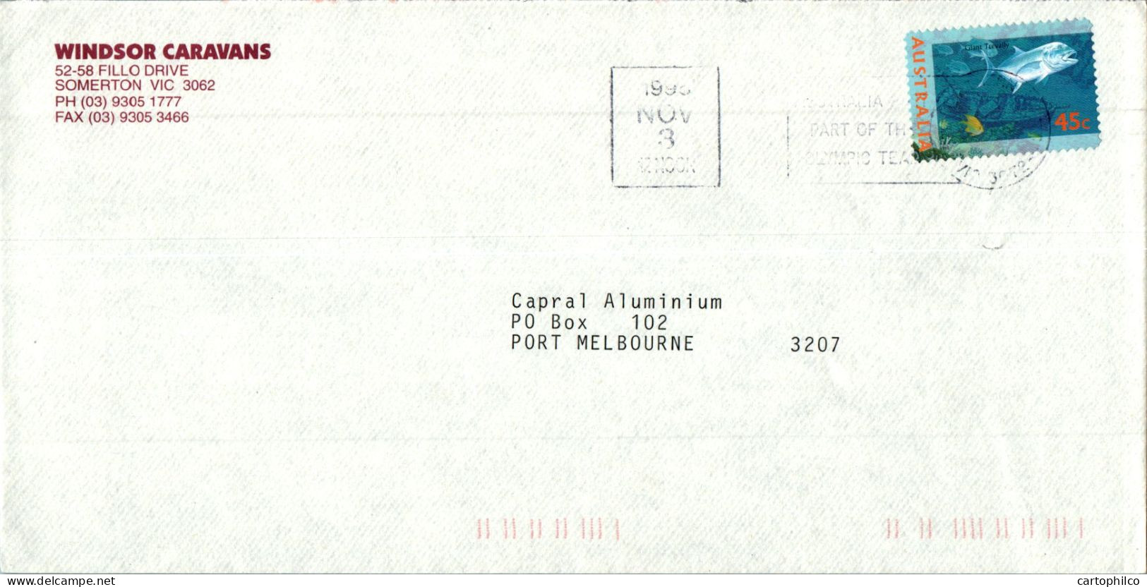 Australia Cover Fish Windsor Caravans  To Melbourne - Lettres & Documents