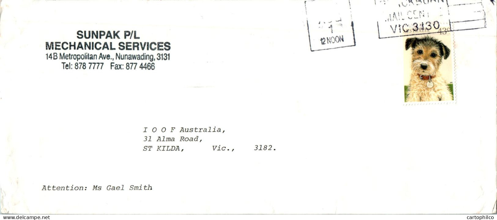 Australia Cover Dog Sunpak Mecanical Services To St Kilda - Lettres & Documents