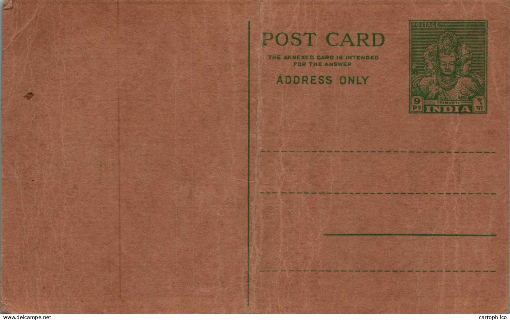 India Postal Stationery 9p Chaman Lal Chandu Lal - Ansichtskarten