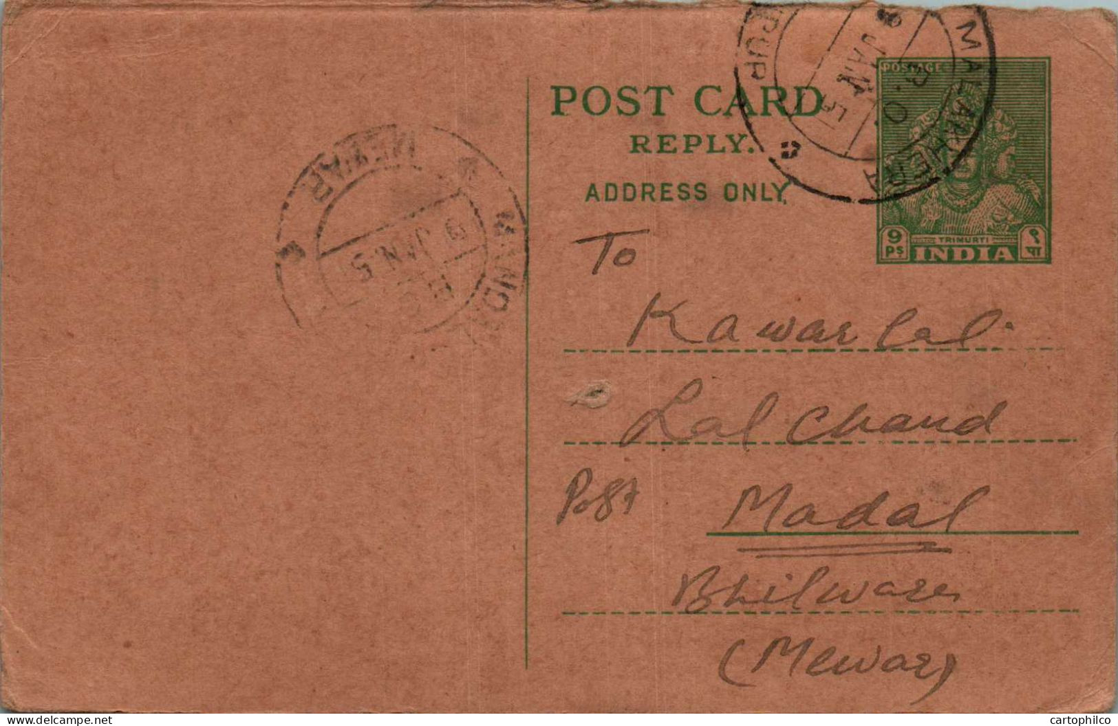 India Postal Stationery 9p To Bhilwara - Cartes Postales