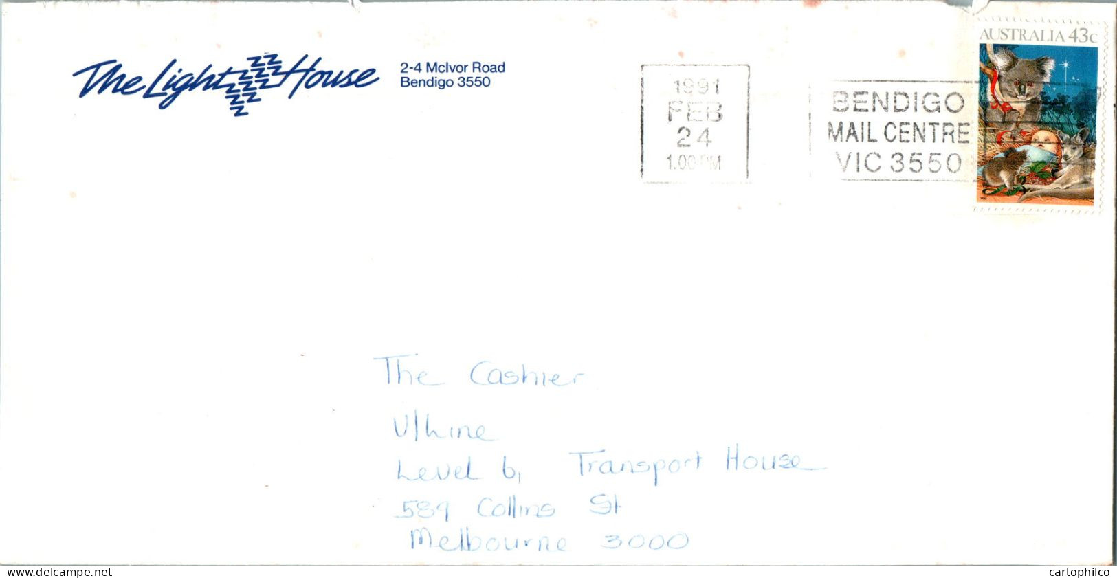 Australia Cover Koala Kangaroo The Light House To Melbourne - Lettres & Documents