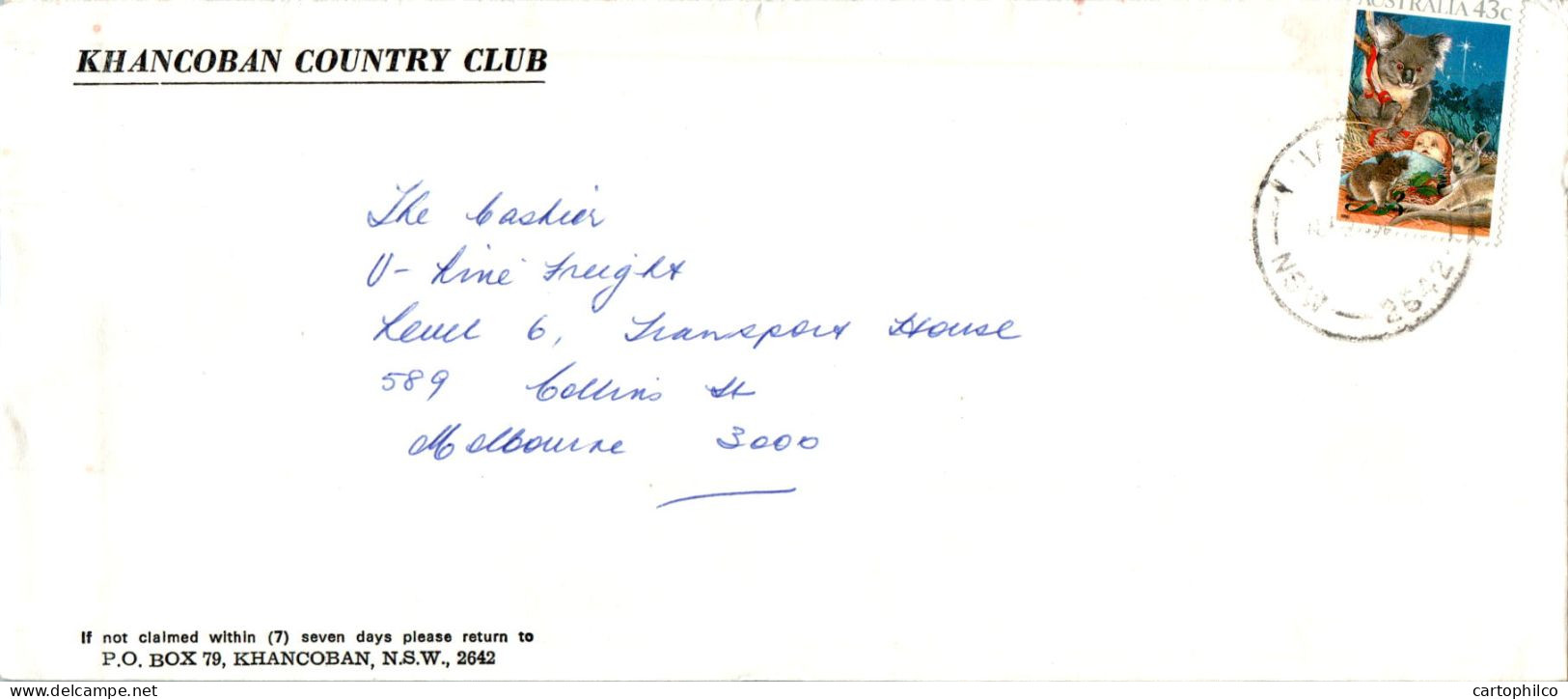 Australia Cover Koala Kangaroo Khancoban Countru Club To Melbourne - Lettres & Documents