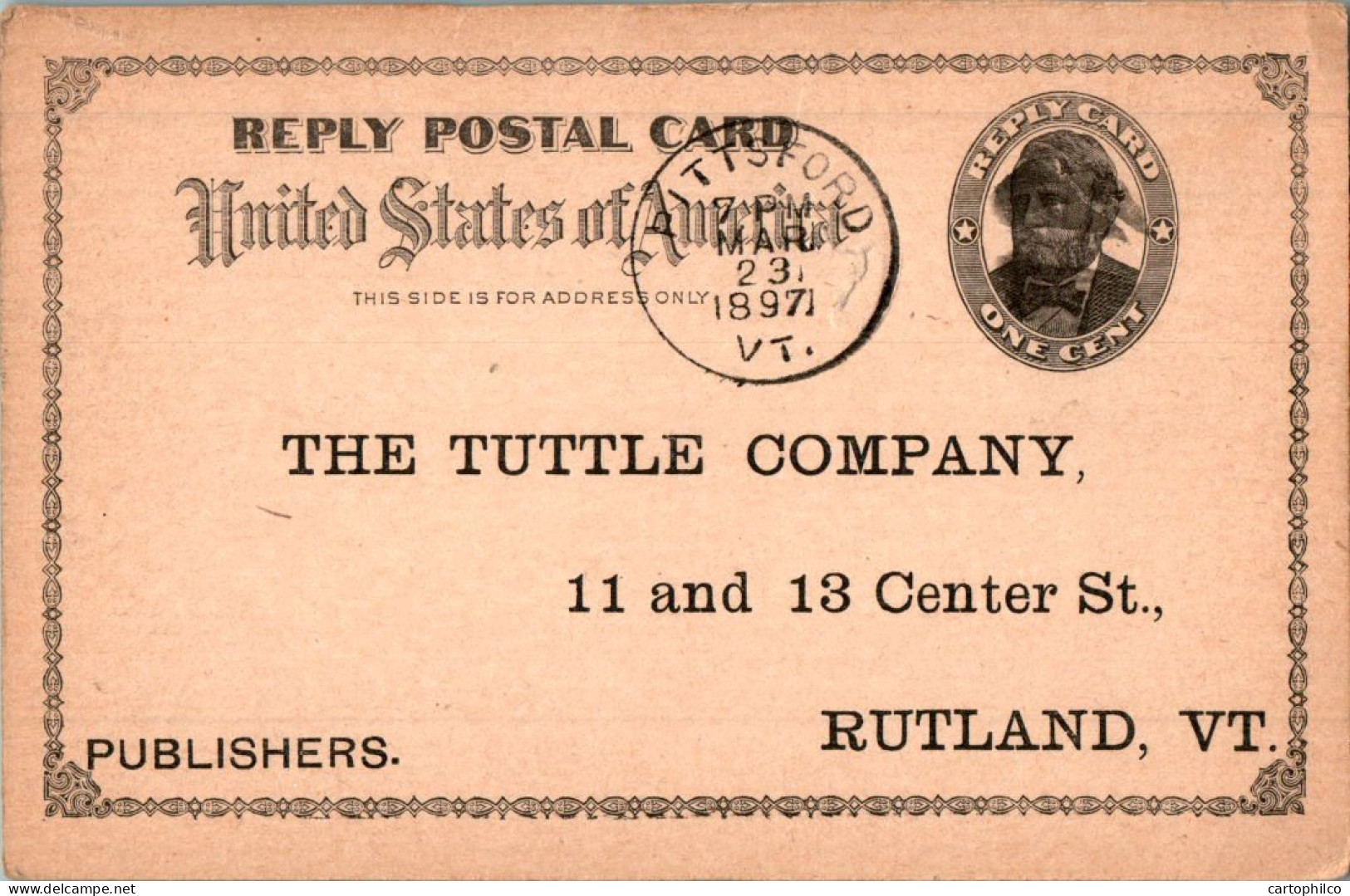 US Postal Stationery 1c Pittsford VT To Rutland VT 1897 - ...-1900