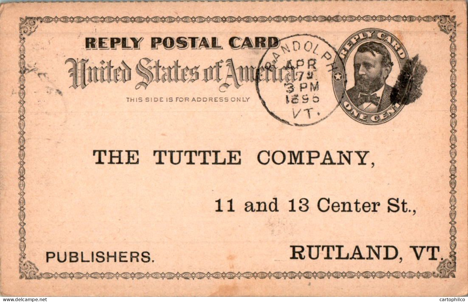 US Postal Stationery 1c Randolph VT To Tuttle Rutland VT1896 - ...-1900