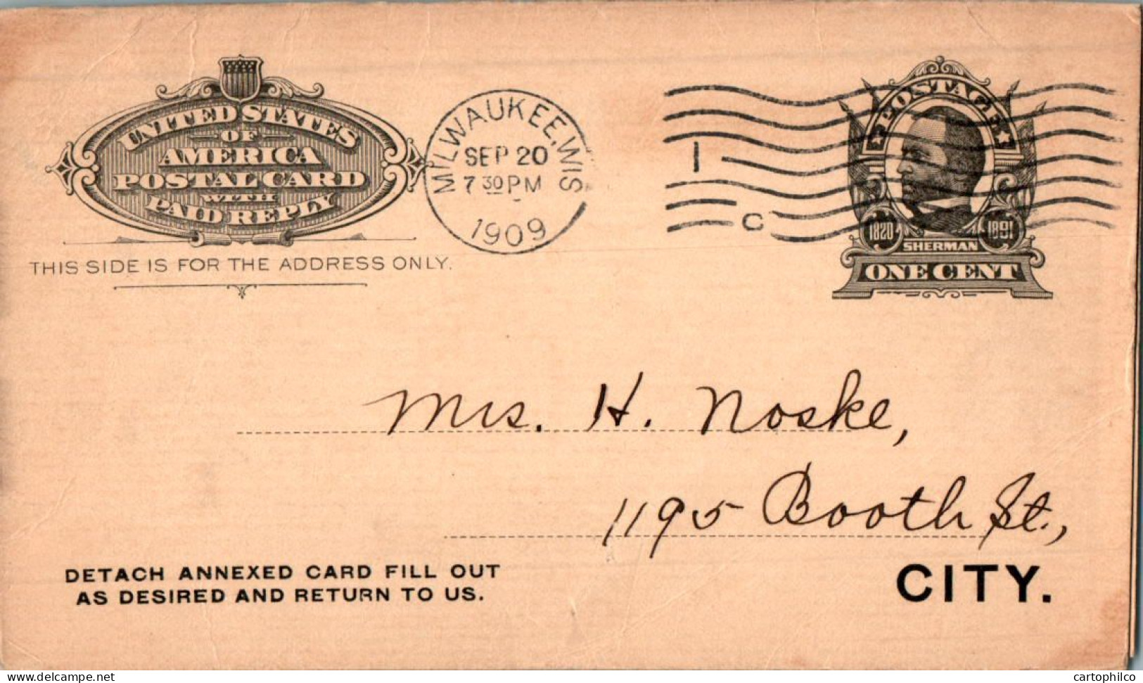 US Postal Stationery 1c Milwaukee 1909  - 1901-20
