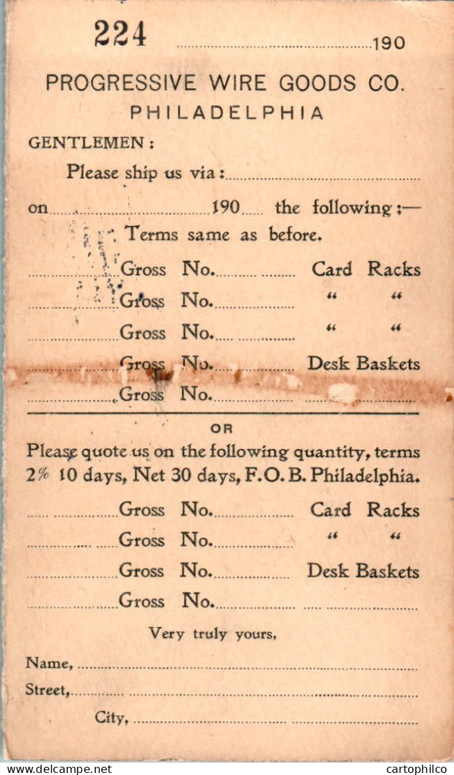 US Postal Stationery 1c To Progressive Wire Goods Philadelphia - 1901-20