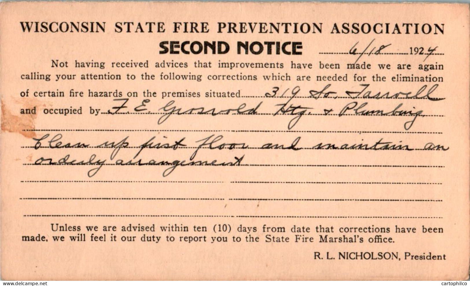 US Postal Stationery 1c Milwaukee To Wisconsin Fire Prevention - 1921-40