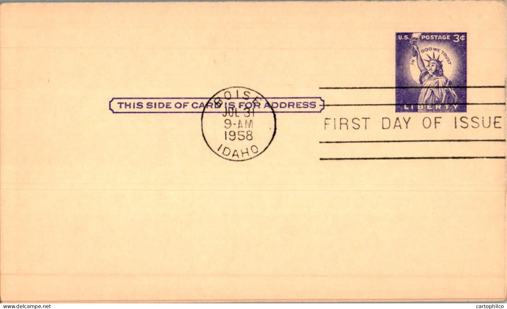 US Postal Stationery 3c Statue Of Liberty FDC Boise Idaho - 1961-80