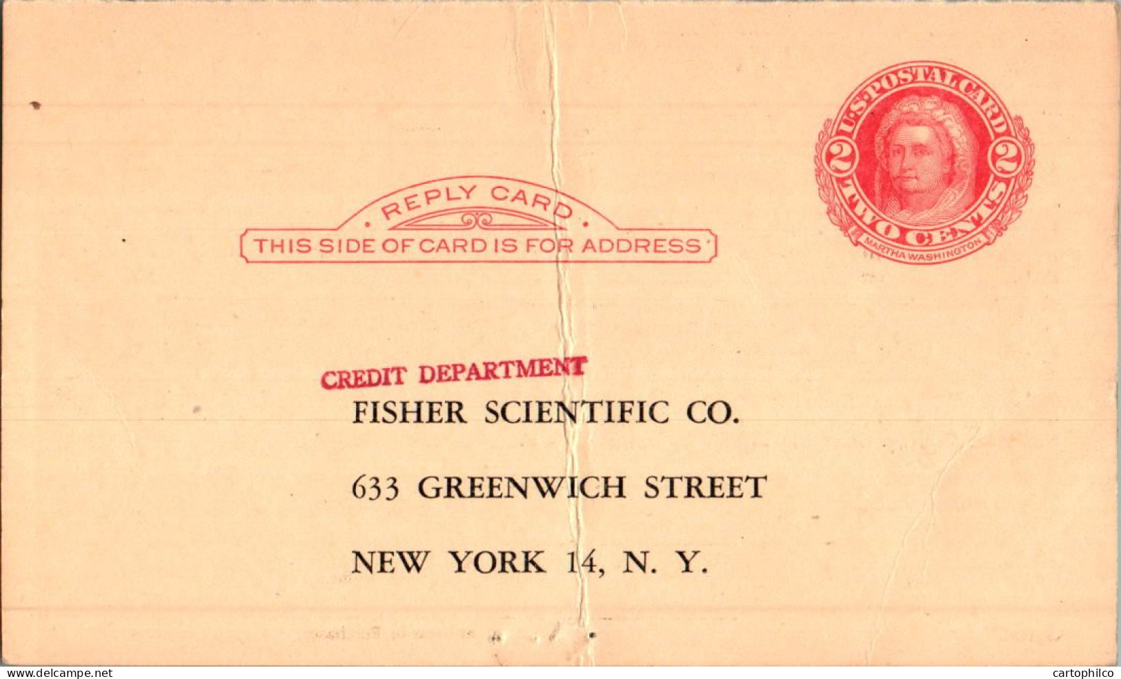 US Postal Stationery 2c To Fisher Scientific New York Greenwich - 1941-60