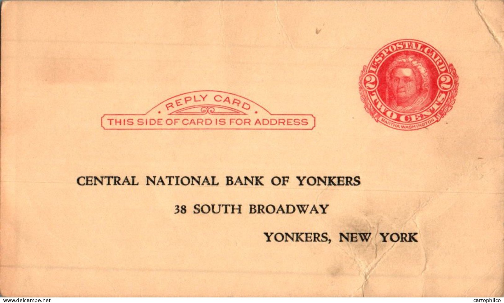 US Postal Stationery 2c Central National Bank Of Yonkers New York - 1941-60