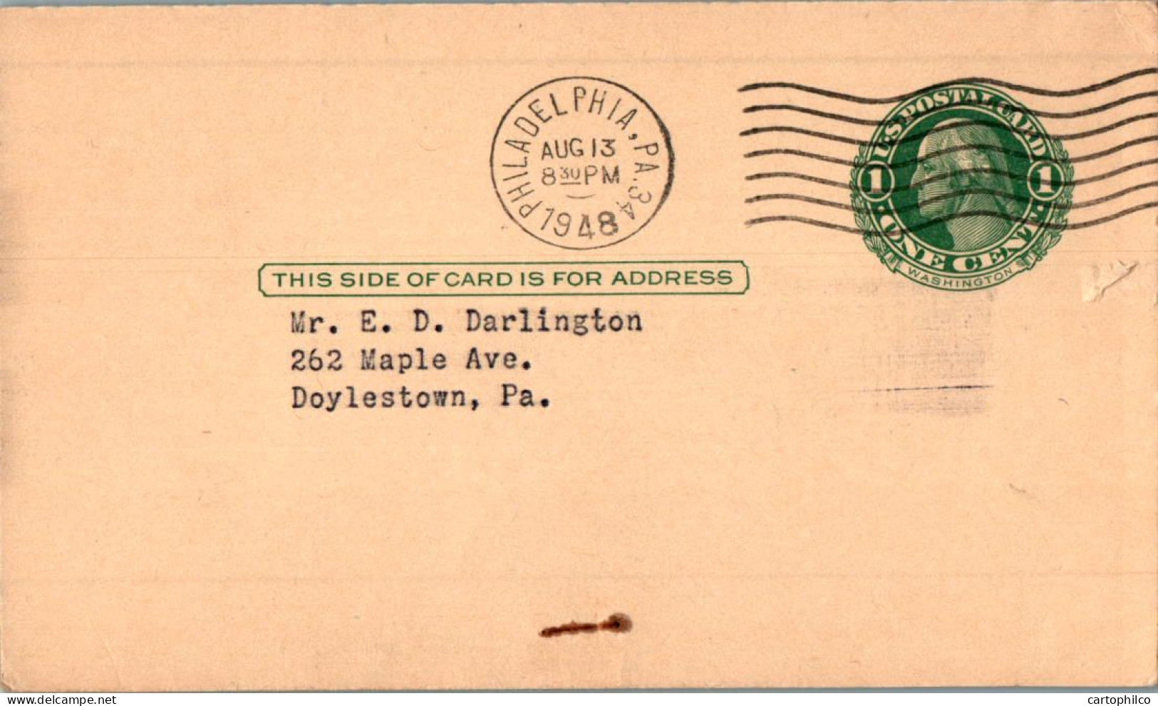 US Postal Stationery 1c Philadelphia 1948 To Doylestown Niessen Company - 1941-60