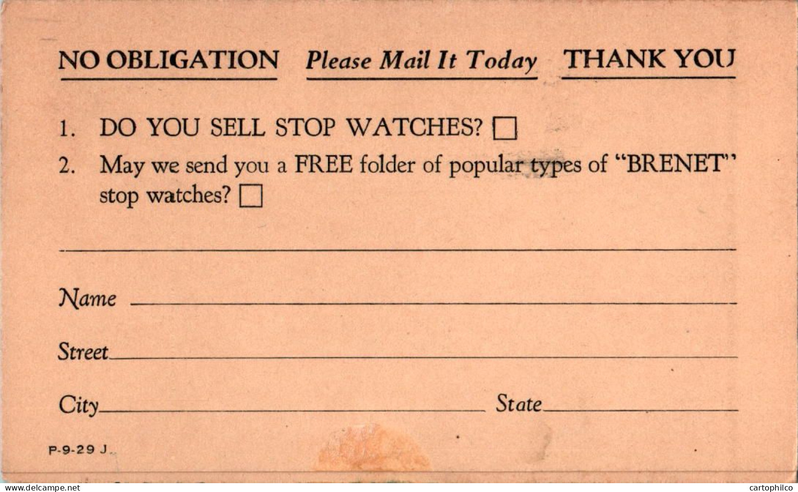 US Postal Stationery 1c New York Brenet Watch Advertisement - 1921-40