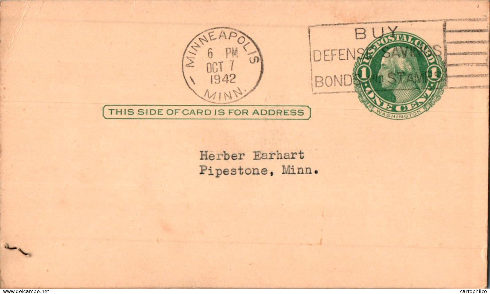 US Postal Stationery 1c Minneapolis 1942 Schummers School Service - 1941-60