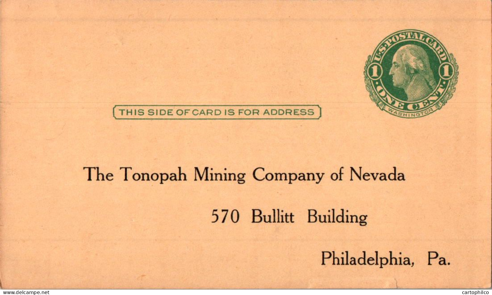 US Postal Stationery 1c Tonopah Mining Company Of Nevada Philadelphia - 1921-40