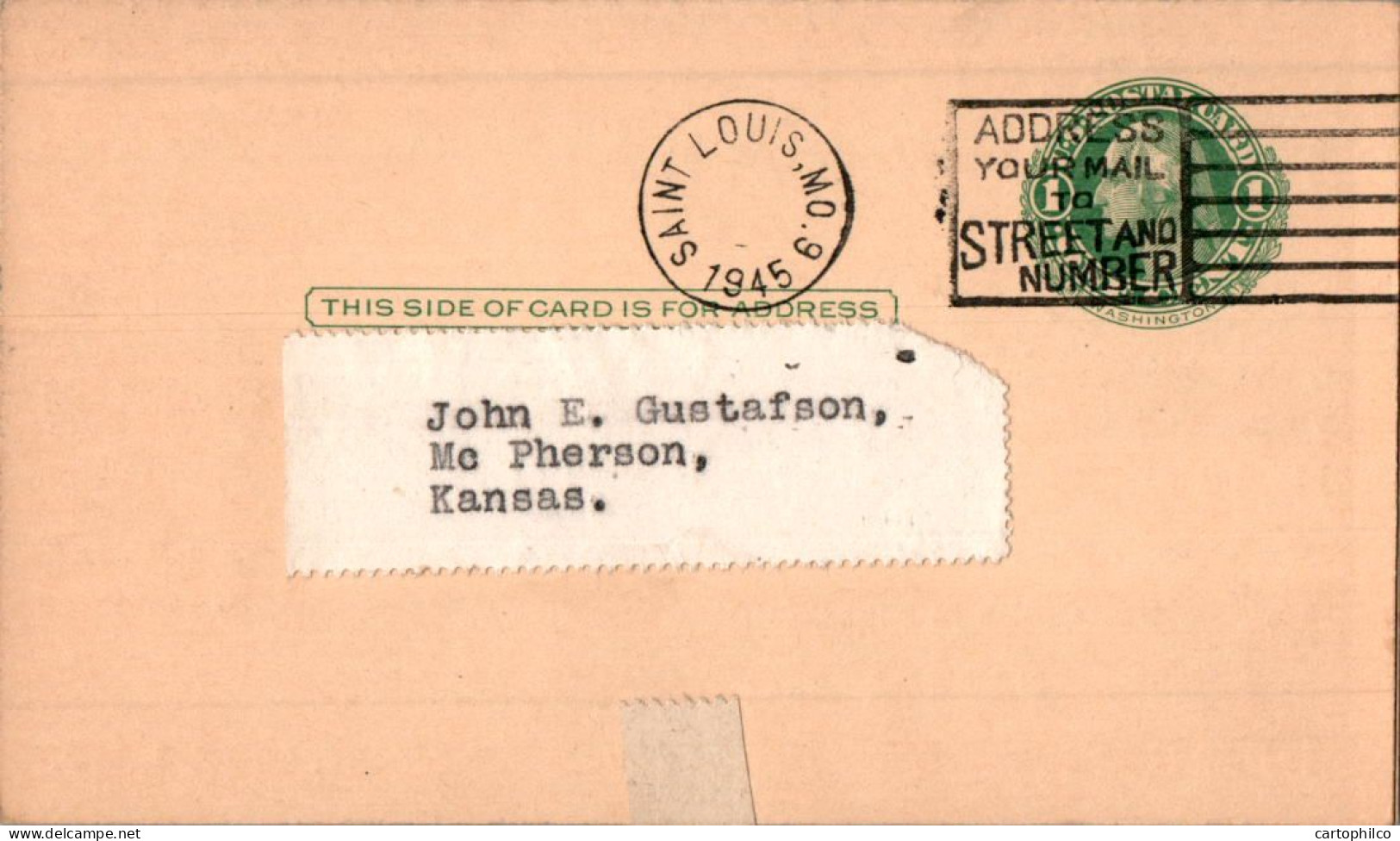 US Postal Stationery 1c Saint Louis To Kansas Advertisement Yellow Gold Wedding RingsParker Jewelry  - 1921-40
