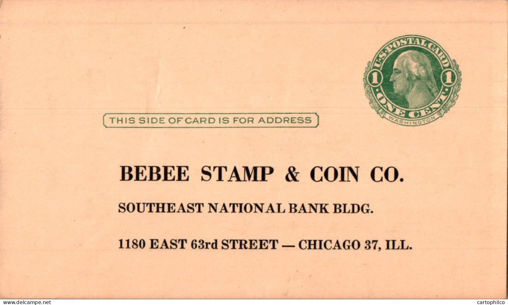 US Postal Stationery 1c Bebee Stamp & Coin Chicago - 1921-40