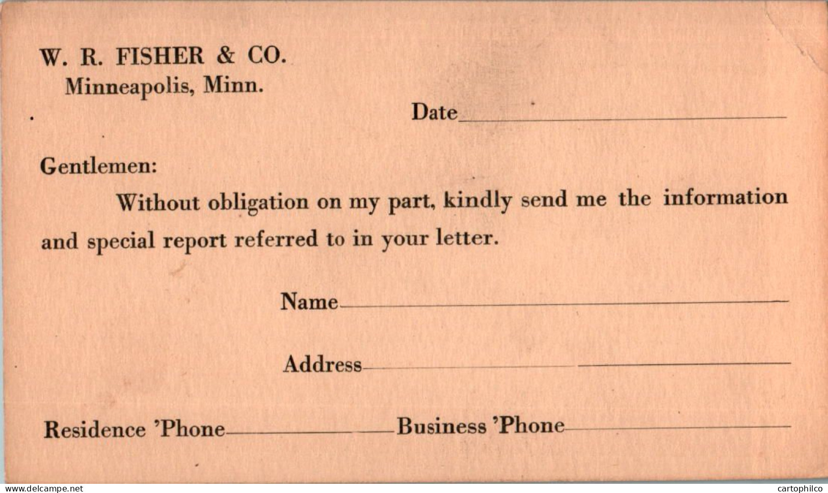 US Postal Stationery 1c To Fisher Minneapolis Minn  - 1921-40