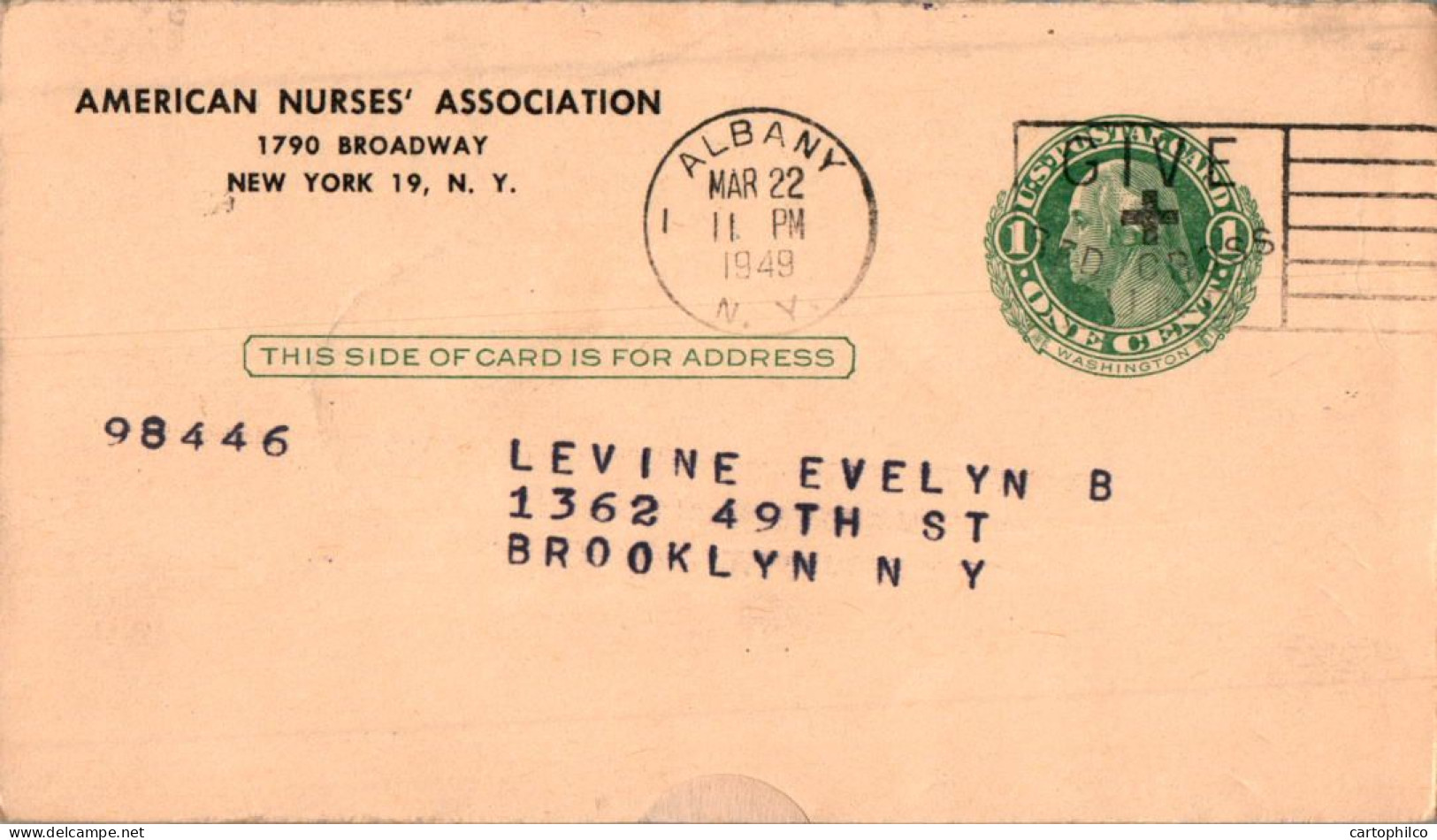 US Postal Stationery 1c Albaany 1949 American Nurses Association New York - 1941-60