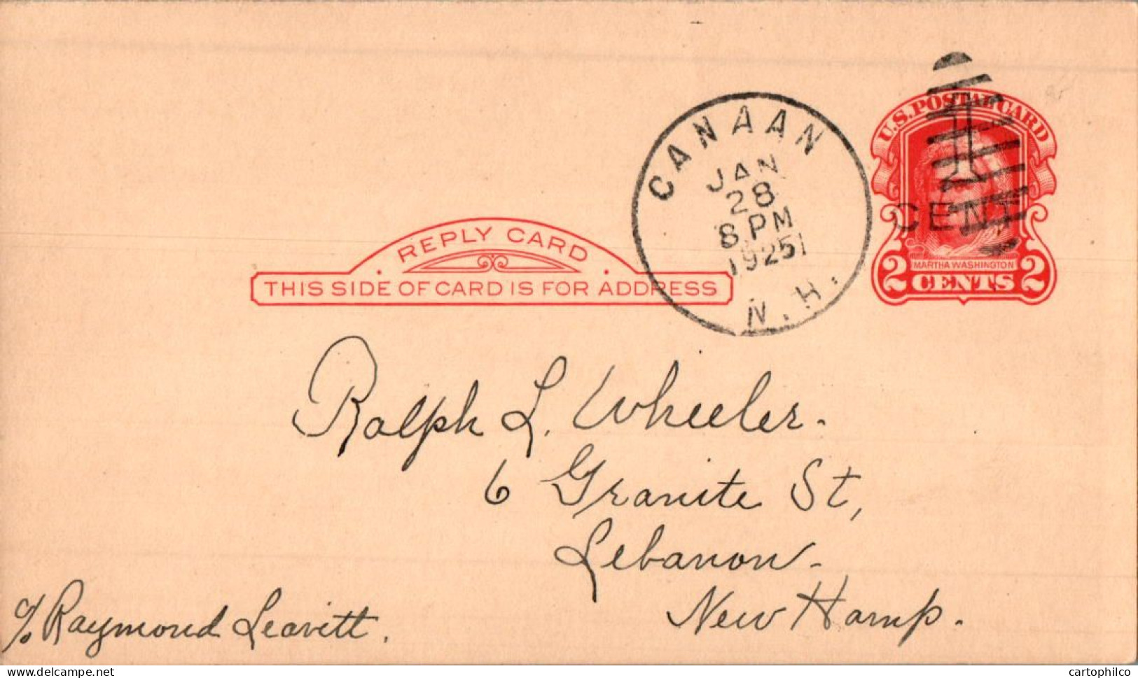US Postal Stationery 2c Canaan 1925 To Lebanon - 1921-40