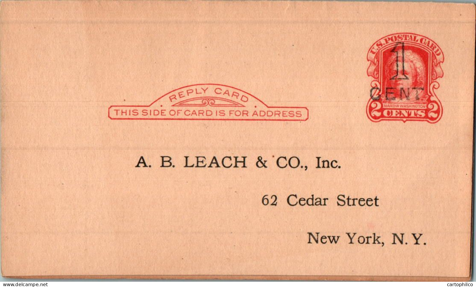 US Postal Stationery 2c Leach New York - 1921-40