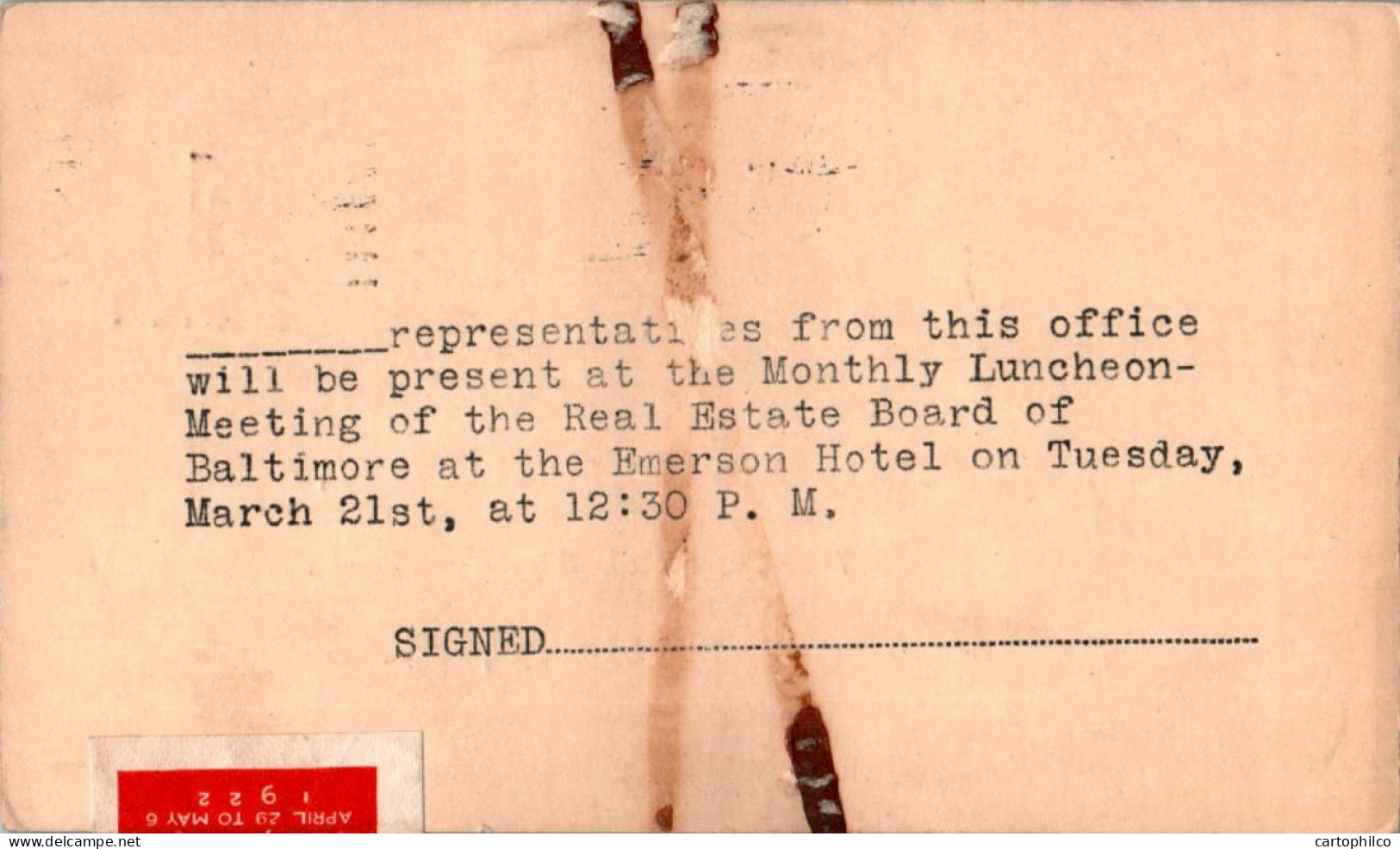 US Postal Stationery 2c Baltimore 1922 Real Estate - 1921-40