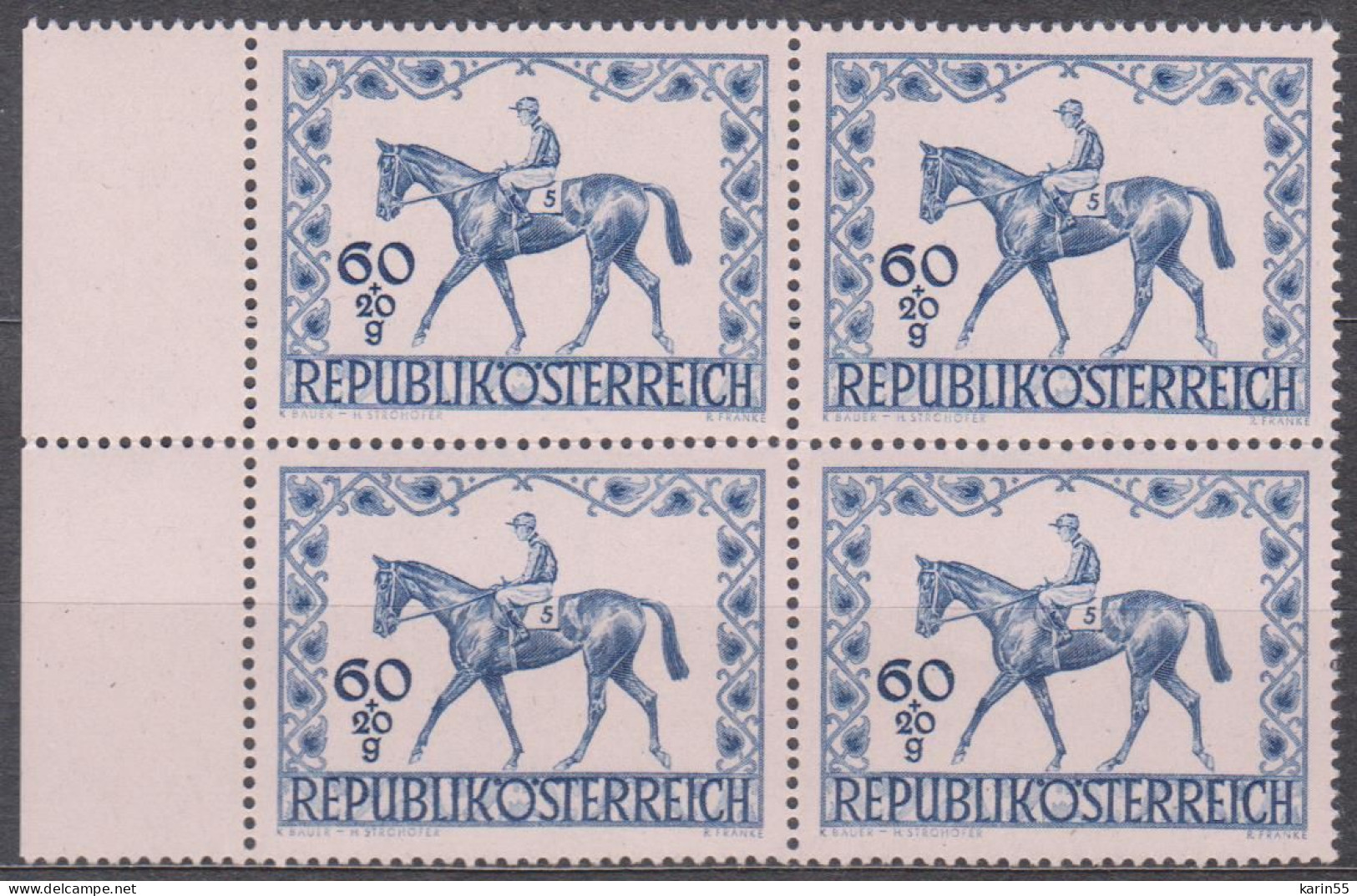 1947 , Mi 811 ** (1) -  4er Block Postfrisch - Pferderennen Um Den Preis Der Stadt Wien - Unused Stamps