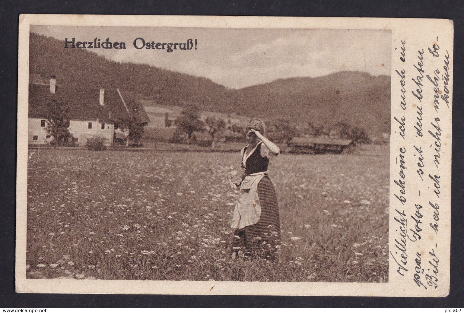Herzlichen Ostergruss! / Woman In Field / Feldpost / Postcard Circulated, 2 Scans - Sonstige & Ohne Zuordnung
