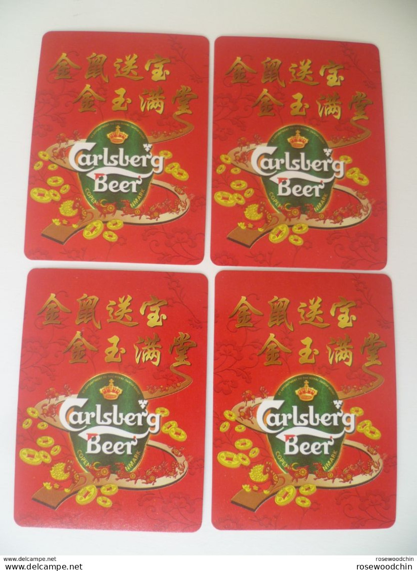 Set Of 4 Pcs. Carlsberg Beer Rats Single Playing Card - Ace Of Spades, Hearts, Clubs, Diamonds (#79) - Barajas De Naipe
