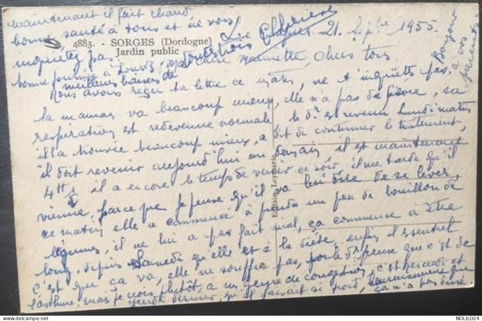 Cp 24 Dordogne, SORGES, Jardin Public,(Panneau Routier SARLIAC-PERIGUEUX), éd Leymarie, écrite En 1955 - Autres & Non Classés