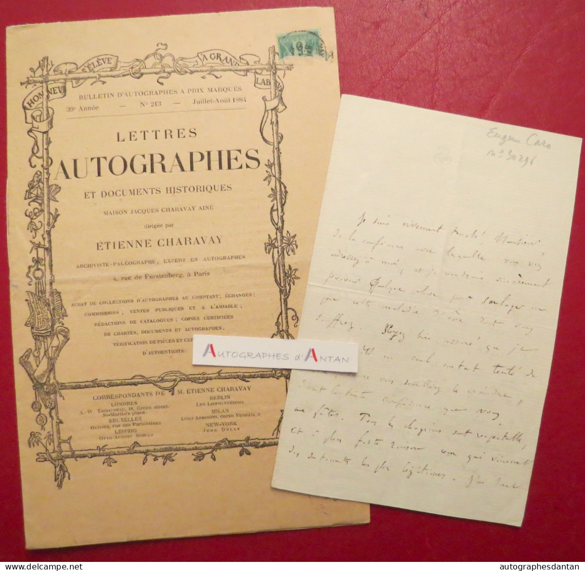 ● L.A.S Elme-Marie CARO Philosophe Né à Poitiers - à Gabriel Vicaire - Catalogue Etienne Charavay 1884 Lettre Autographe - Ecrivains