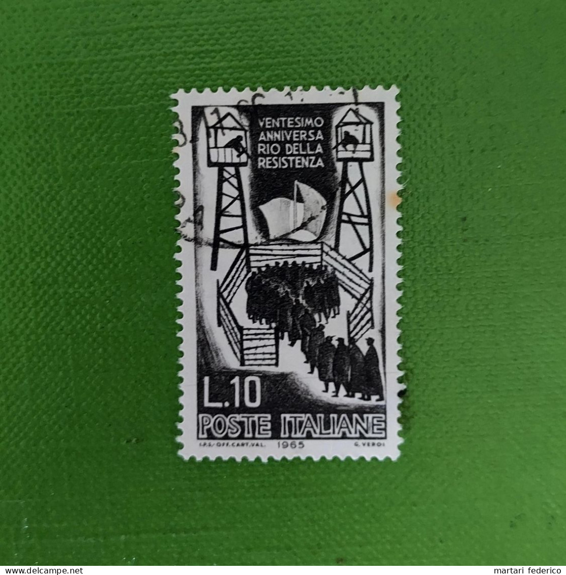 Francobollo 10 Lire Ventesimo Anniversario Della Resistenza - 1961-70: Gebraucht