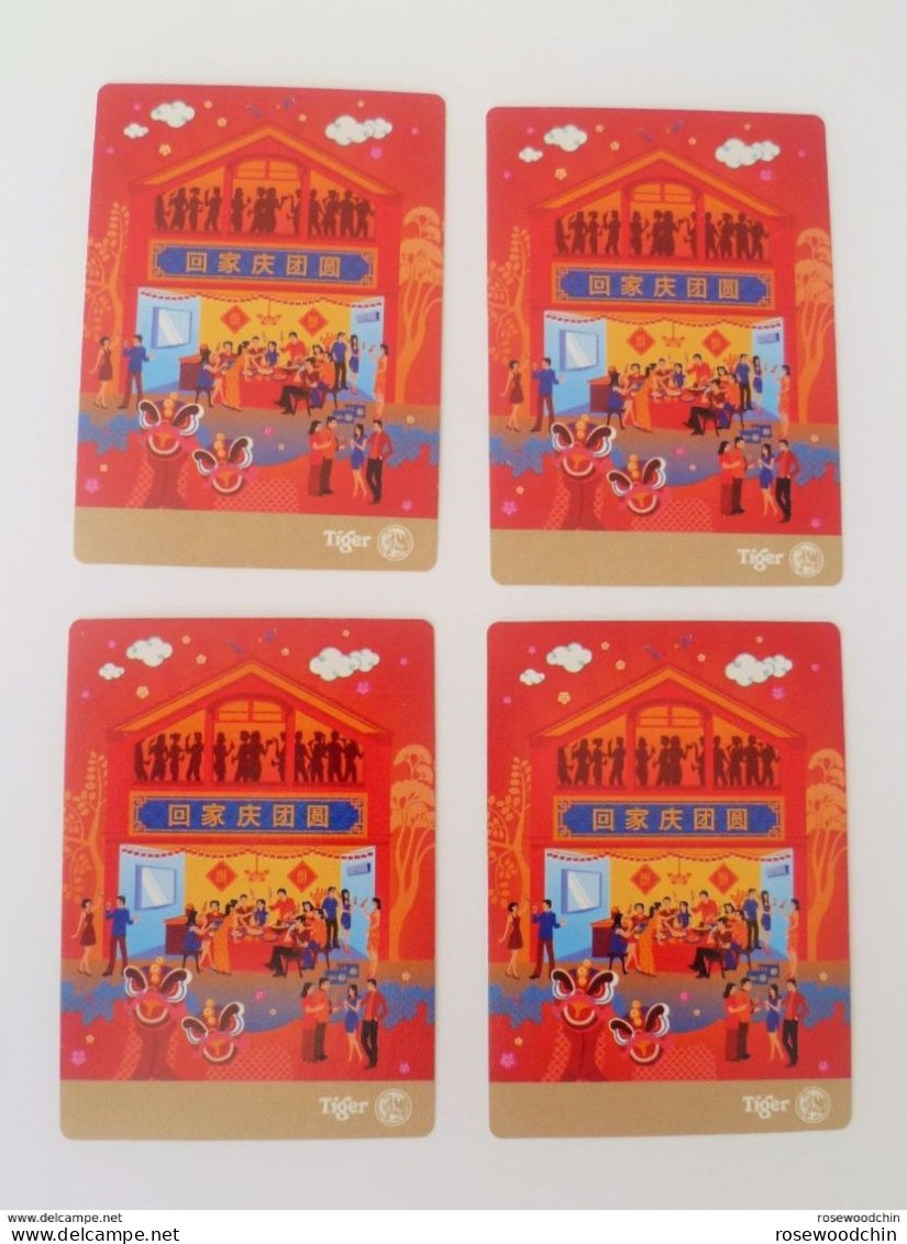 Set Of 4 Pcs. Tiger Beer New YearReunion Single Playing Card - Ace Of Spades, Hearts, Clubs, Diamonds (#43) - Playing Cards (classic)