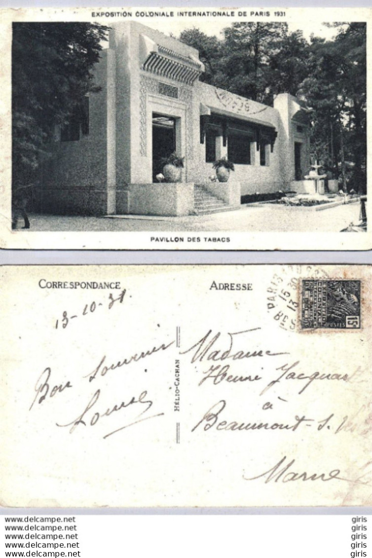 CP - Evénements - Exposition Coloniale Internationale Paris 1931 - Pavillon Des Tabacs - Coin En Bas à Gauche Abimé - Ausstellungen