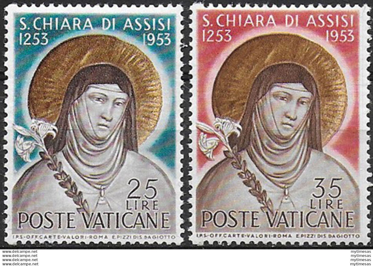 1953 Vaticano S. Chiara Di Assisi 2v. MNH Sassone N. 169/170 - Autres & Non Classés